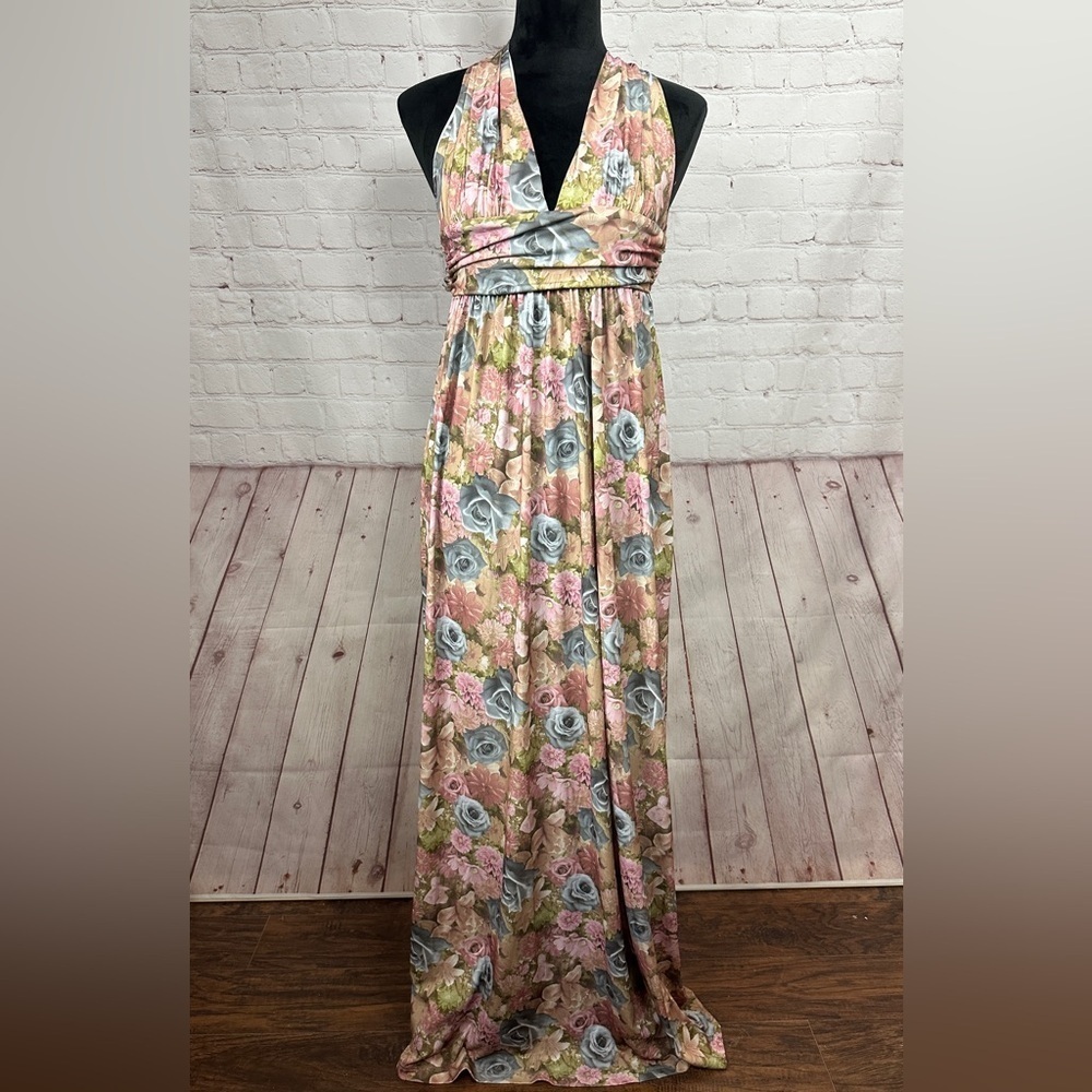 New Dainty Hooligan Lisette Floral halter v-neck maxi dress sz S beach resort